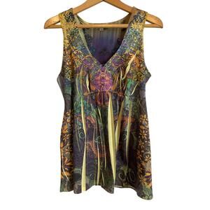 Oneworld babydoll y2k tank top colorful paisley floral lightweight stretch L